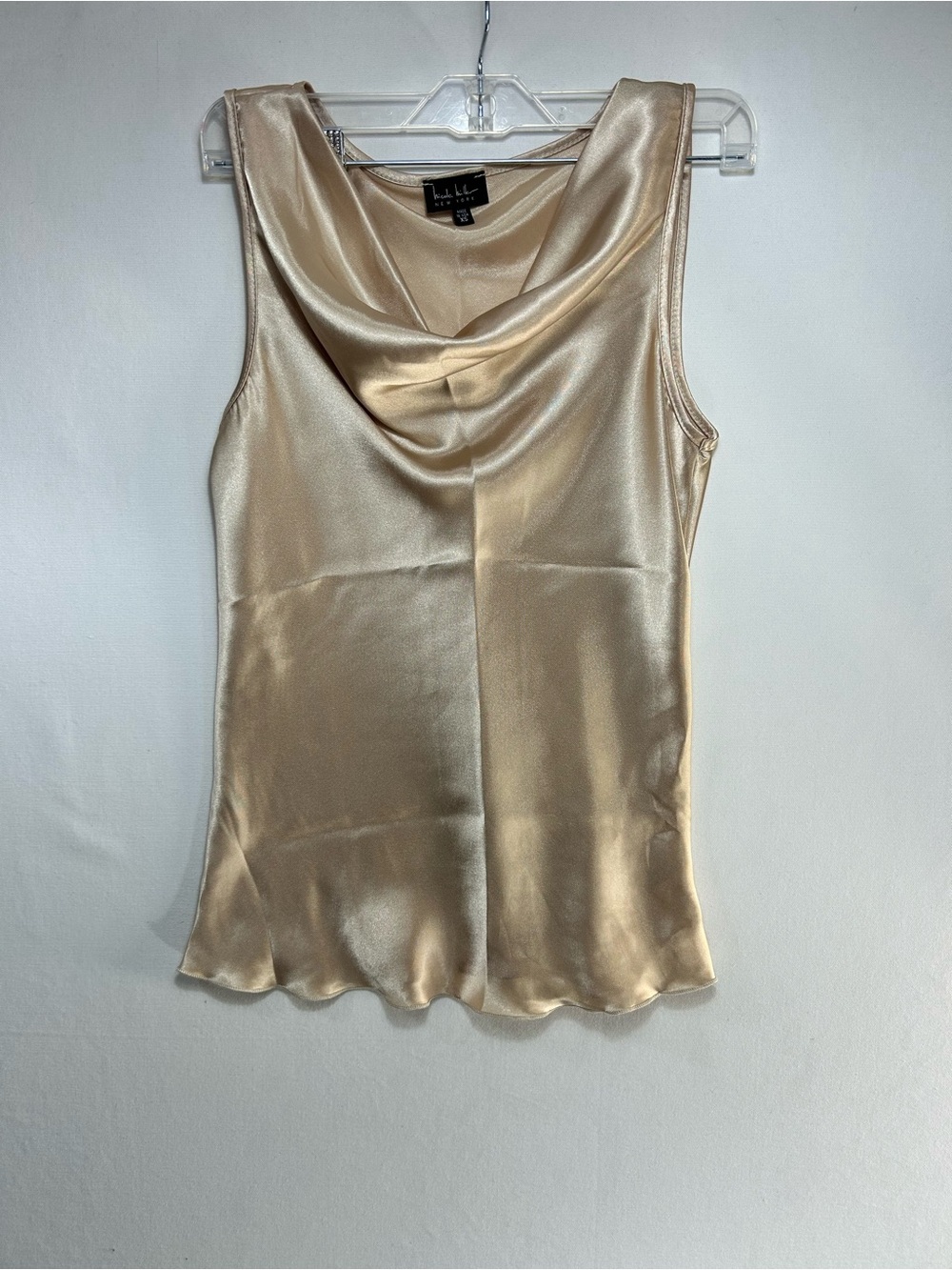 Nicole Miller Satin Cowl Neck Sleeveless Top in Light Gold - XS
